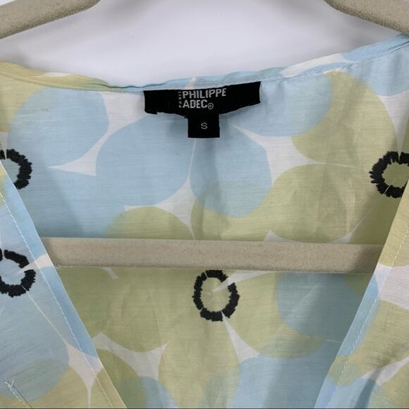 Philippe Adec Paris Small Silk Blouse Floral White Blue Side Zip - Picture 3 of 13